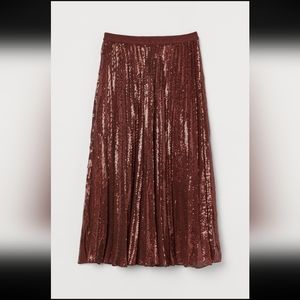 NWT H&MBrown Pleated Sequin Skirt Size 8
